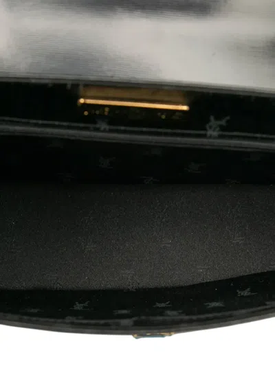 Pre-owned Saint Laurent 20th Century Leather Logo Charm Top Handle Bag Satchel In Black