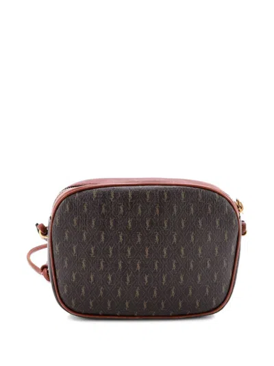 Pre-owned Saint Laurent Le Monogramme Monogram All Over Coated Canvas And Leather Small Crossbody Bag In Brown