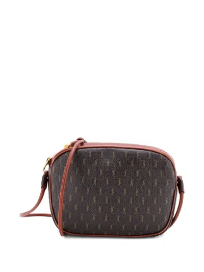 Pre-owned Saint Laurent Le Monogramme Monogram All Over Coated Canvas And Leather Small Crossbody Bag In Brown