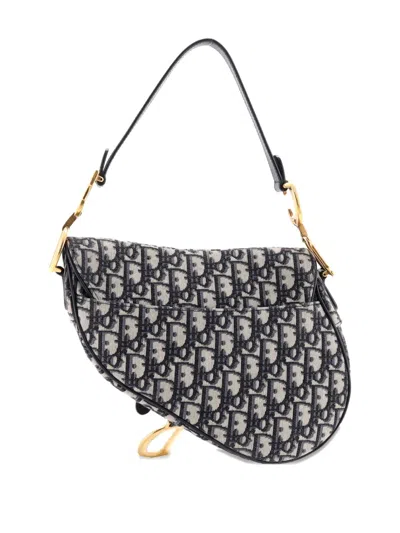 Pre-owned Dior Saddle Handbag Oblique Canvas Medium Shoulder Bag In Blue