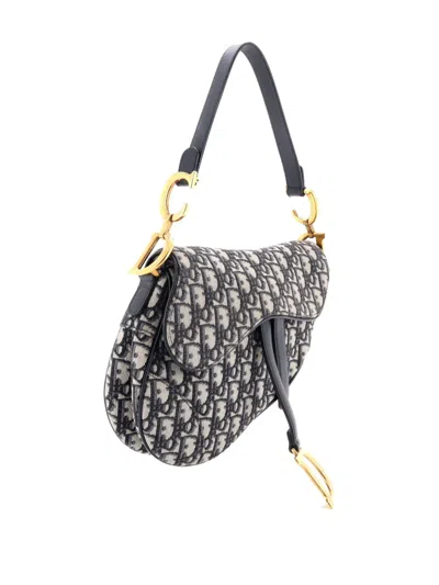 Pre-owned Dior Saddle Handbag Oblique Canvas Medium Shoulder Bag In Blue