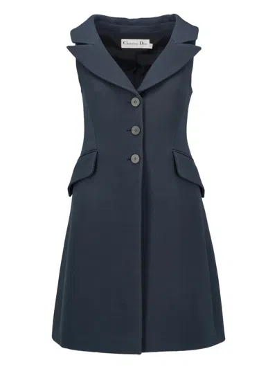Pre-owned Dior Button-fastening Midi Dress In Blue