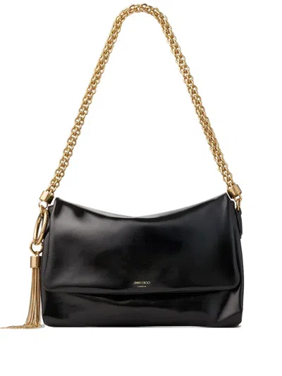 Jimmy Choo Callie Flap Chain Tassel Shoulder Bag In Black