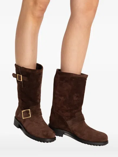 Jimmy Choo Biker Suede Mid-calf Boots In Brown