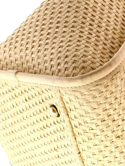 Pre-owned Chanel Deauville Straw With Chain Detail Medium Tote Bag In Neutral