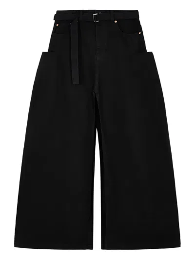 Sacai Belted Denim Skirt In Black