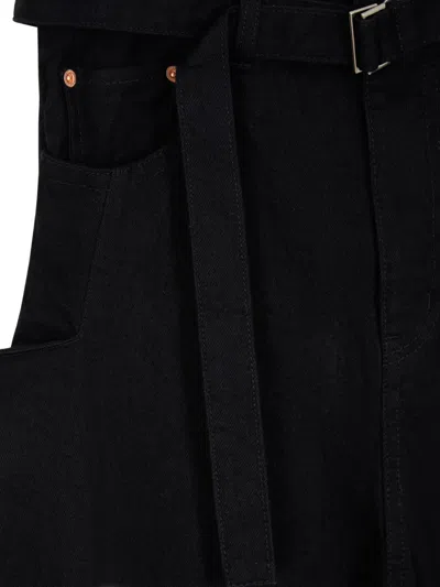 Sacai Belted Denim Skirt In Black
