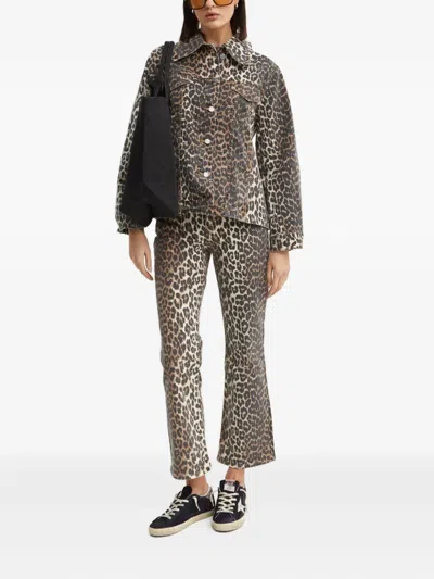Ganni Jeansowa Leopard-print Flap-pocket Jacket In Multi