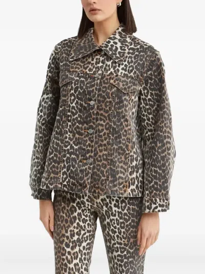 Ganni Jeansowa Leopard-print Flap-pocket Jacket In Multi