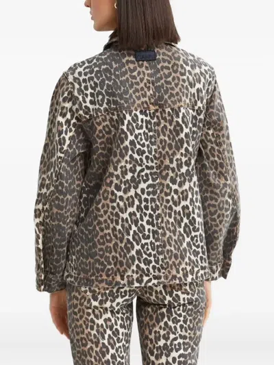 Ganni Jeansowa Leopard-print Flap-pocket Jacket In Multi