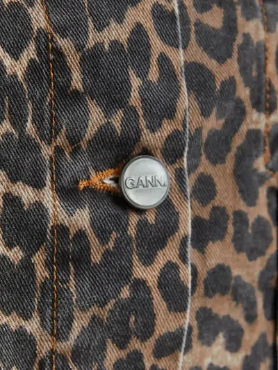 Ganni Jeansowa Leopard-print Flap-pocket Jacket In Multi