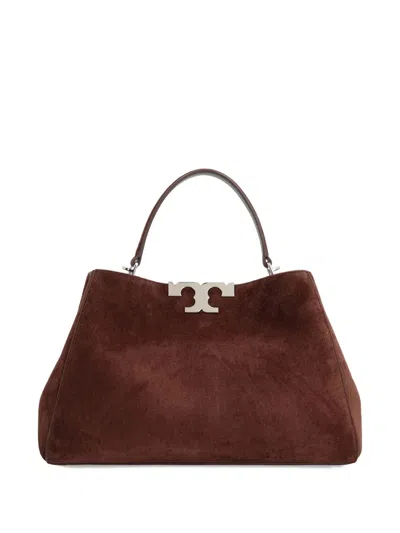 Tory Burch Medium Eleonora Logo-detail Suede Tote Bag In Brown