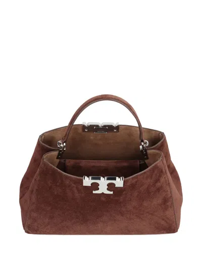 Tory Burch Medium Eleonora Logo-detail Suede Tote Bag In Brown
