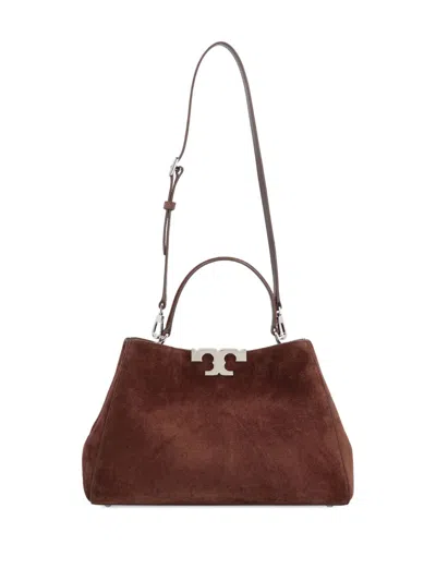 Tory Burch Medium Eleonora Logo-detail Suede Tote Bag In Brown