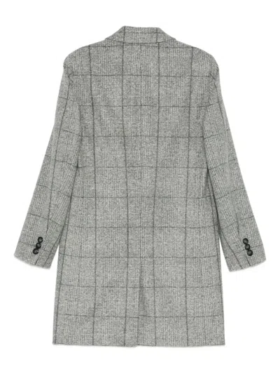 Hugo Boss Checked Buttoned Coat In Gray