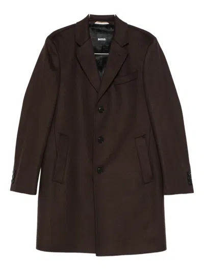 Hugo Boss Buttoned Coat In Brown