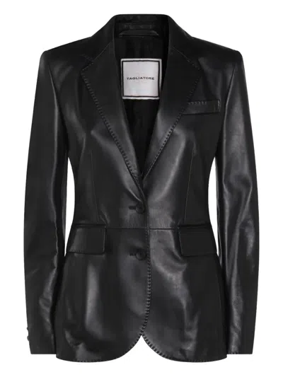 Tagliatore Leather Single-breasted Blazer In Black