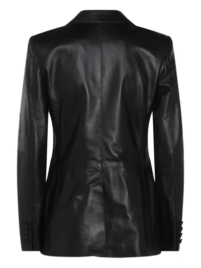 Tagliatore Leather Single-breasted Blazer In Black