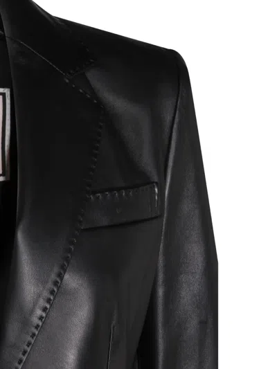 Tagliatore Leather Single-breasted Blazer In Black