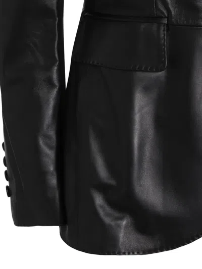 Tagliatore Leather Single-breasted Blazer In Black