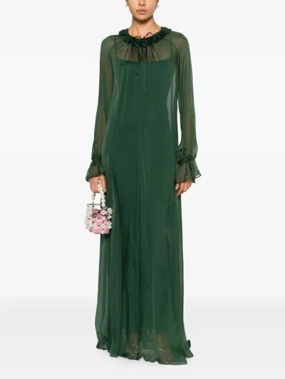 Raquel Diniz Kate Ruffled Tie Maxi Dress In Green