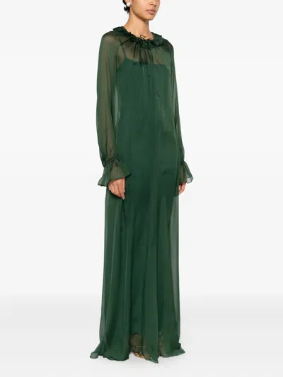 Raquel Diniz Kate Ruffled Tie Maxi Dress In Green