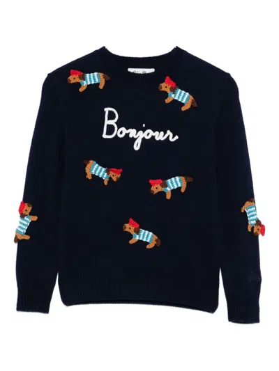 Mc2 Saint Barth Dog-appliqué Sweater In Blue