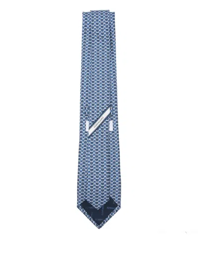 Ferragamo Gancini-patterned Tie In Blue