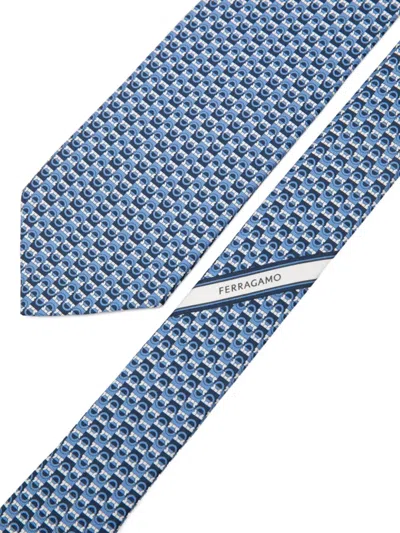 Ferragamo Gancini-patterned Tie In Blue