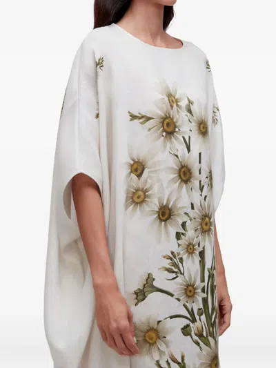 Osklen Daisy Light Print Midi Dress In White