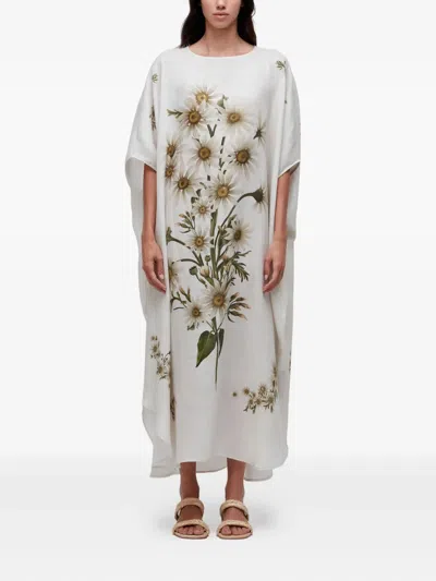 Osklen Daisy Light Print Midi Dress In White