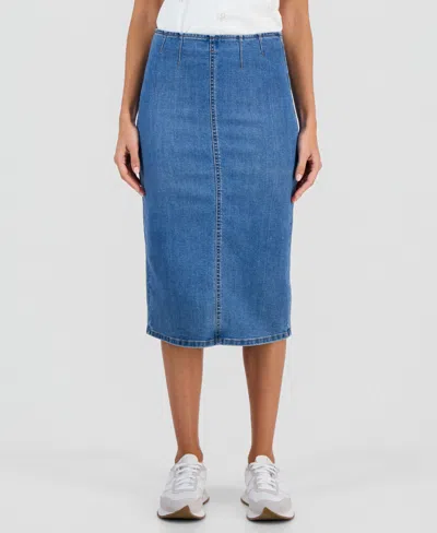 And Now This Petite Denim Pencil Midi Skirt, Macy's Exclusive In Blue