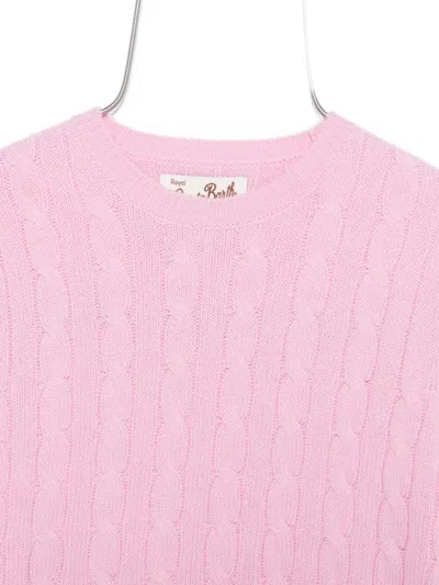 Mc2 Saint Barth Cable-knit Crew-neck Sweater In Pink