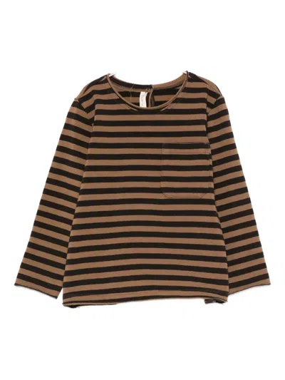 Zhoe & Tobiah Striped-pattern Pocket-chest Sweater In Brown