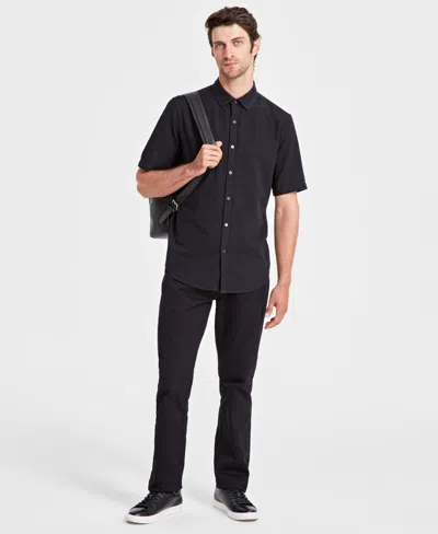 Alfani Men's Short-sleeve Solid Textured Shirt, Created For Macy's In Black