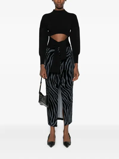 MARTINA 斑马纹开衩中长半身裙