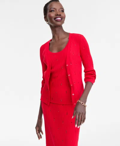 Inc International Concepts Women's Embellished Cardigan, Macy's Exclusive In Red