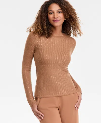 Inc International Concepts Women's Rhinestone Rib Sweater, Macy's Exclusive In Brown