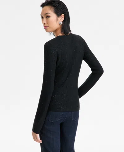 Inc International Concepts Women's Rhinestone Rib Sweater, Macy's Exclusive In Black