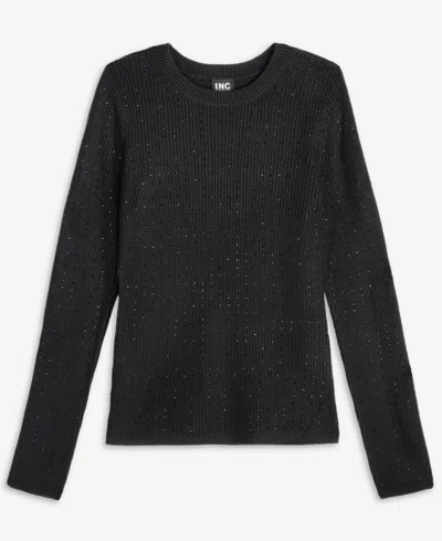 Inc International Concepts Women's Rhinestone Rib Sweater, Macy's Exclusive In Black