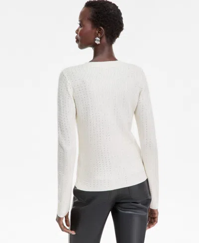 Inc International Concepts Women's Rhinestone Rib Sweater, Macy's Exclusive In White