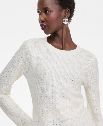 Inc International Concepts Women's Rhinestone Rib Sweater, Macy's Exclusive In White
