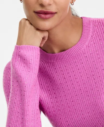 Inc International Concepts Women's Rhinestone Rib Sweater, Macy's Exclusive In Pink
