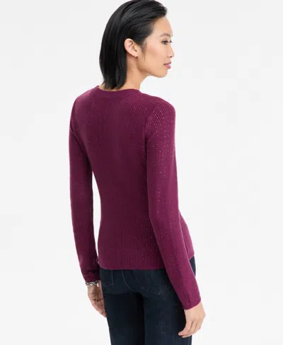 Inc International Concepts Women's Rhinestone Rib Sweater, Macy's Exclusive In Pink