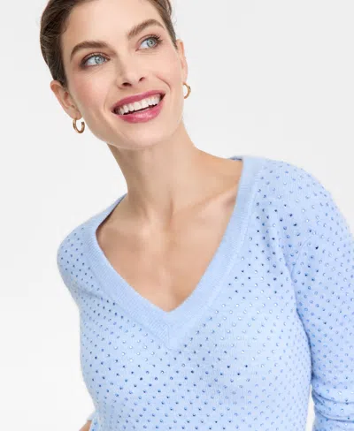 Inc International Concepts Women's Rhinestone Embellished Sweater, Macy's Exclusive In Blue