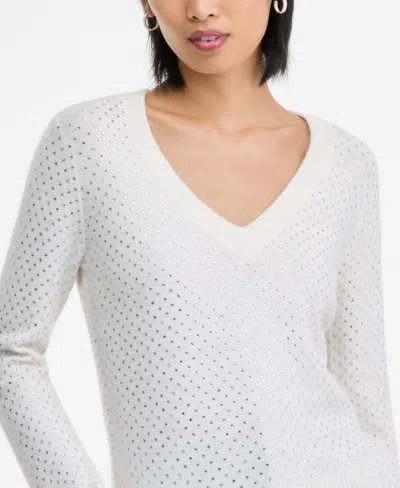 Inc International Concepts Women's Rhinestone Embellished Sweater, Macy's Exclusive In White