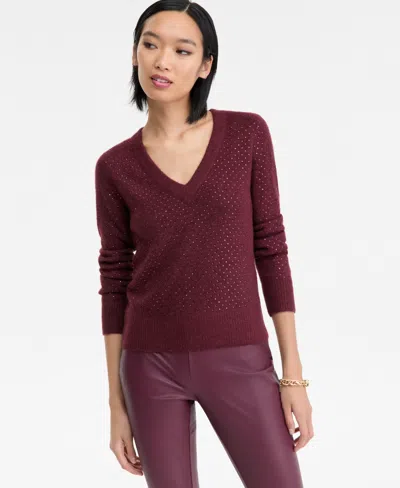 Inc International Concepts Women's Rhinestone Embellished Sweater, Macy's Exclusive In Burgundy