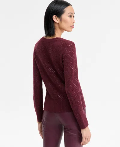 Inc International Concepts Women's Rhinestone Embellished Sweater, Macy's Exclusive In Burgundy
