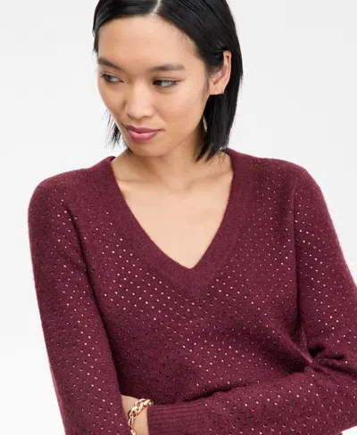 Inc International Concepts Women's Rhinestone Embellished Sweater, Macy's Exclusive In Burgundy