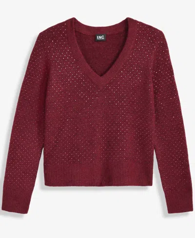 Inc International Concepts Women's Rhinestone Embellished Sweater, Macy's Exclusive In Burgundy
